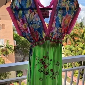 Johnny Was Vintage 100% colorful silk dress